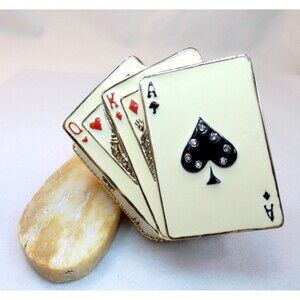 Department 56 Bejeweled Collection Gaming Cards Enameled Gold  Trinket Box